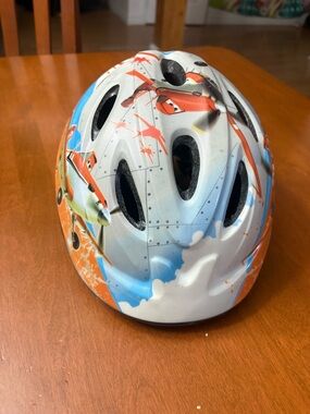 Kids Airplane Helmet - White, Orange & Blue